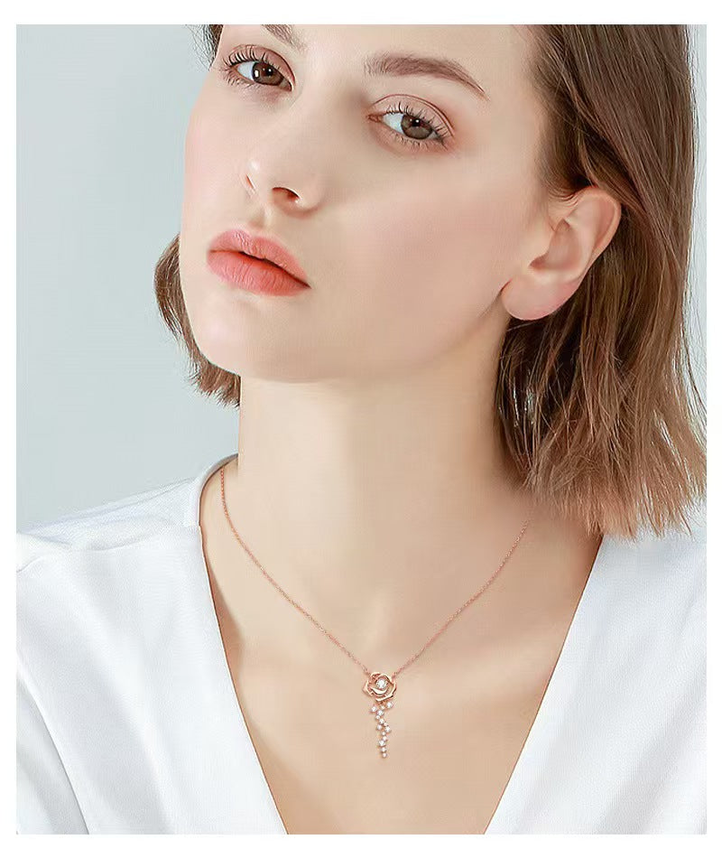PMO-069 Rose Gold Rose Pendant for Tender Souls | S925 Moissanite Jewelry for High Agreeableness, Neuroticism & Openness | Warm Emotional Intuitive Necklace