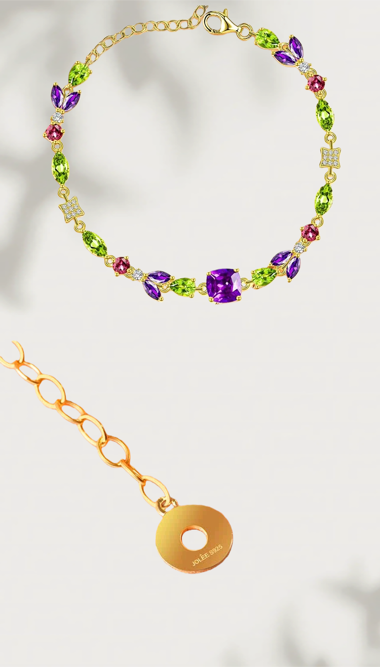 Hand bracelet - S925 silver, crystal, gemstone, olivine and tourmaline luxury accessory. Ideal gift for girls on New Year's Day. Each item comes with a certificate.