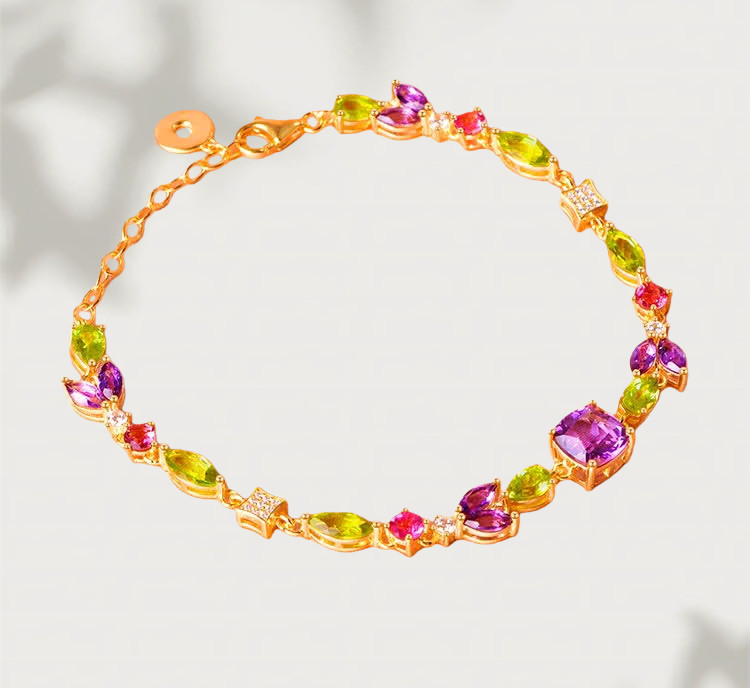 Hand bracelet - S925 silver, crystal, gemstone, olivine and tourmaline luxury accessory. Ideal gift for girls on New Year's Day. Each item comes with a certificate.