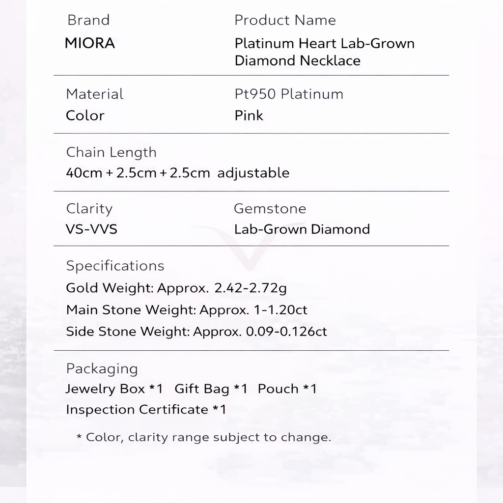 Heart-shaped diamond necklace made of platinum-grown diamonds - 1 carat gift for the special someone