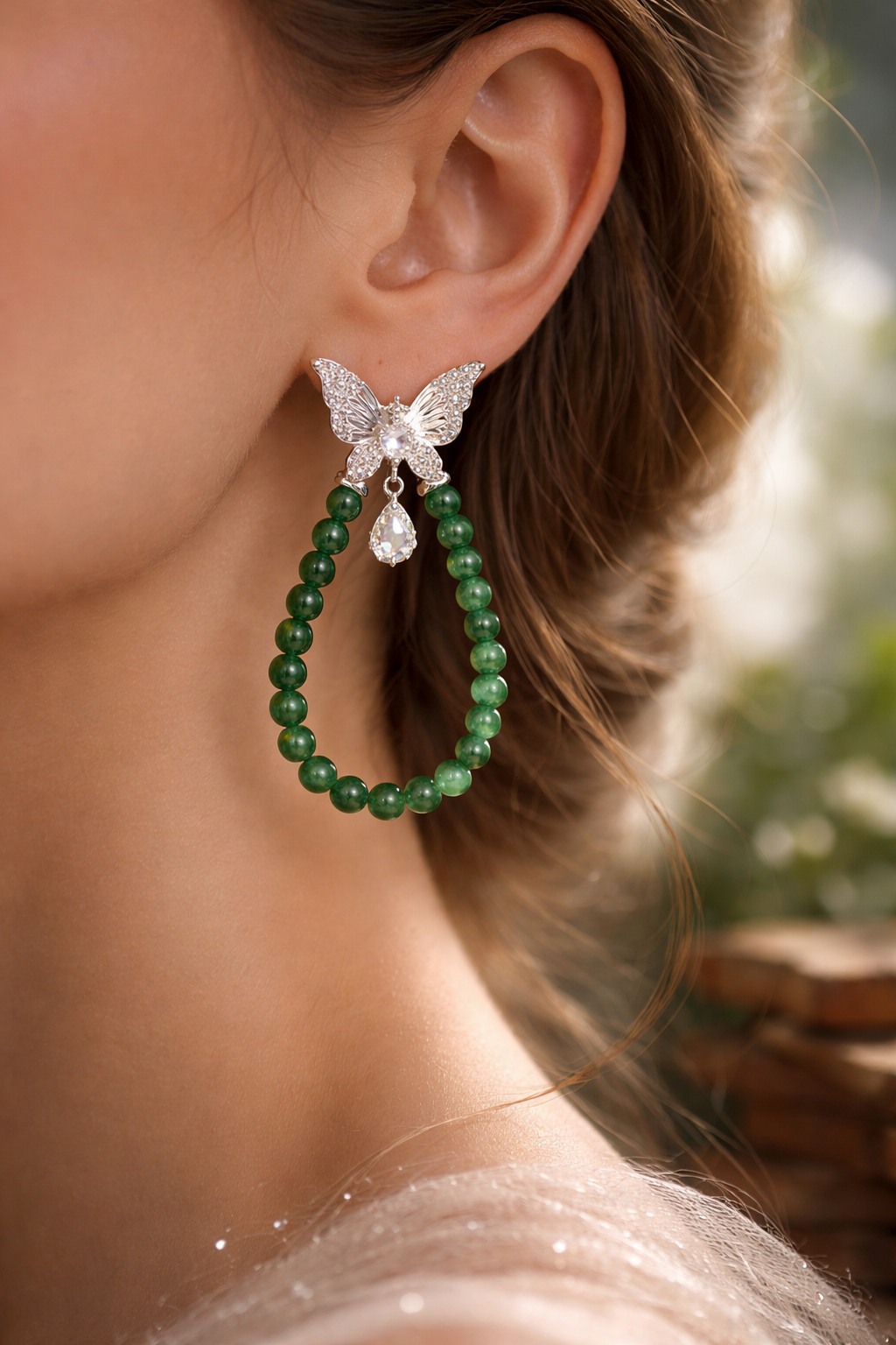 THE INTROSPECTIVE MUSE | "OCeAN" Butterfly Metamorphosis Green Chalcedony Earrings