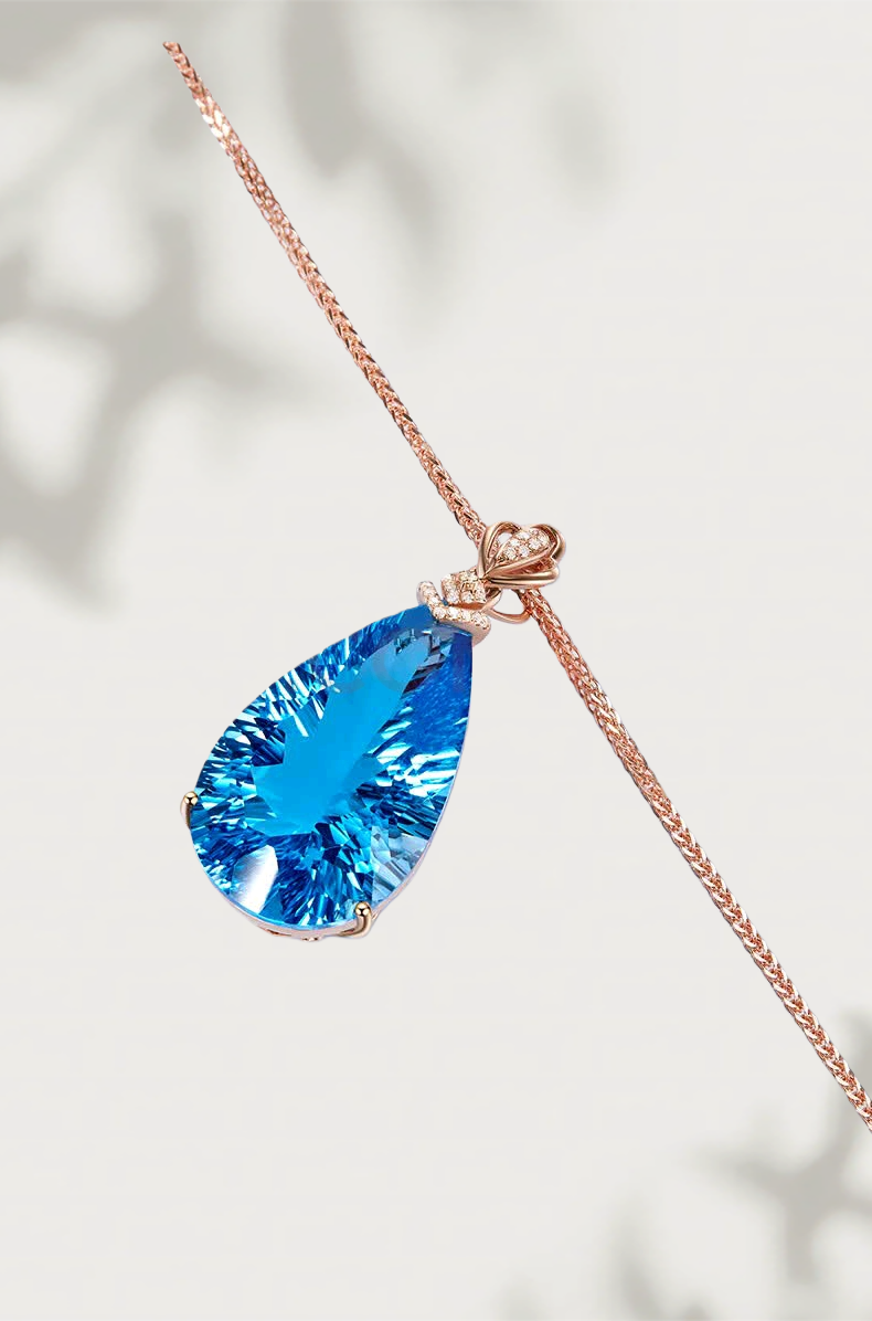 18k gold topaz pendant for women - sky blue drop necklace - diamond-set blue gemstone jewelry 18 karat topaz pendant / 18K gold setting - without chain