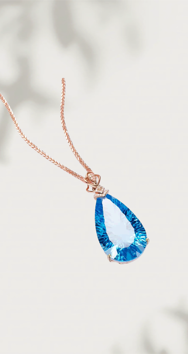18k gold topaz pendant for women - sky blue drop necklace - diamond-set blue gemstone jewelry 18 karat topaz pendant / 18K gold setting - without chain
