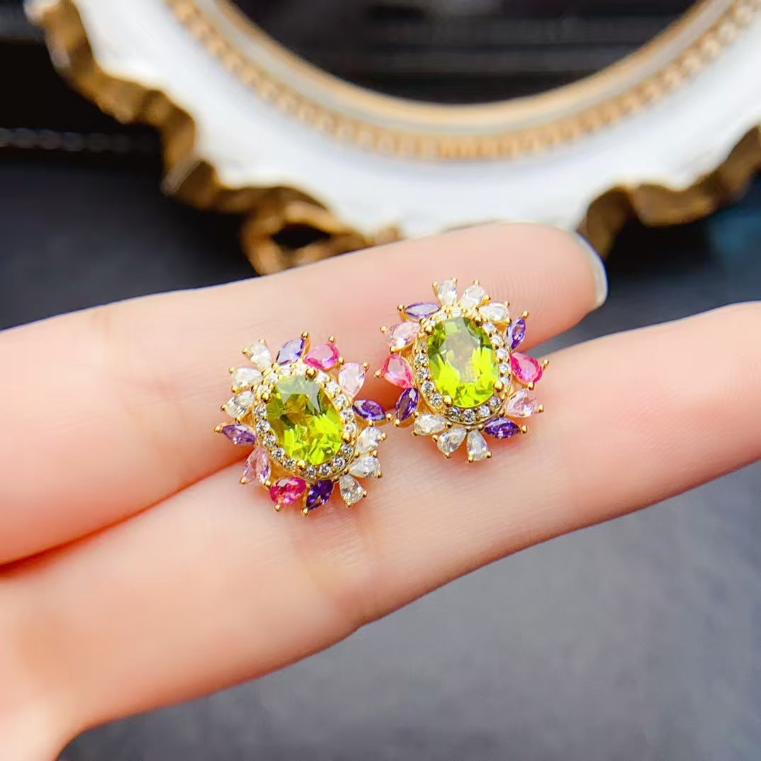 Romantic Peridot Jewelry Set - S925 Silver Light Luxury Fashion Suite | Handmade Gemstone Gift for Her