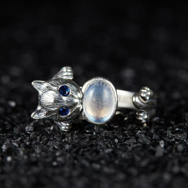 Independent Spirit Moonstone Ring - Adjustable S925 Silver Celestial Jewelry for Women