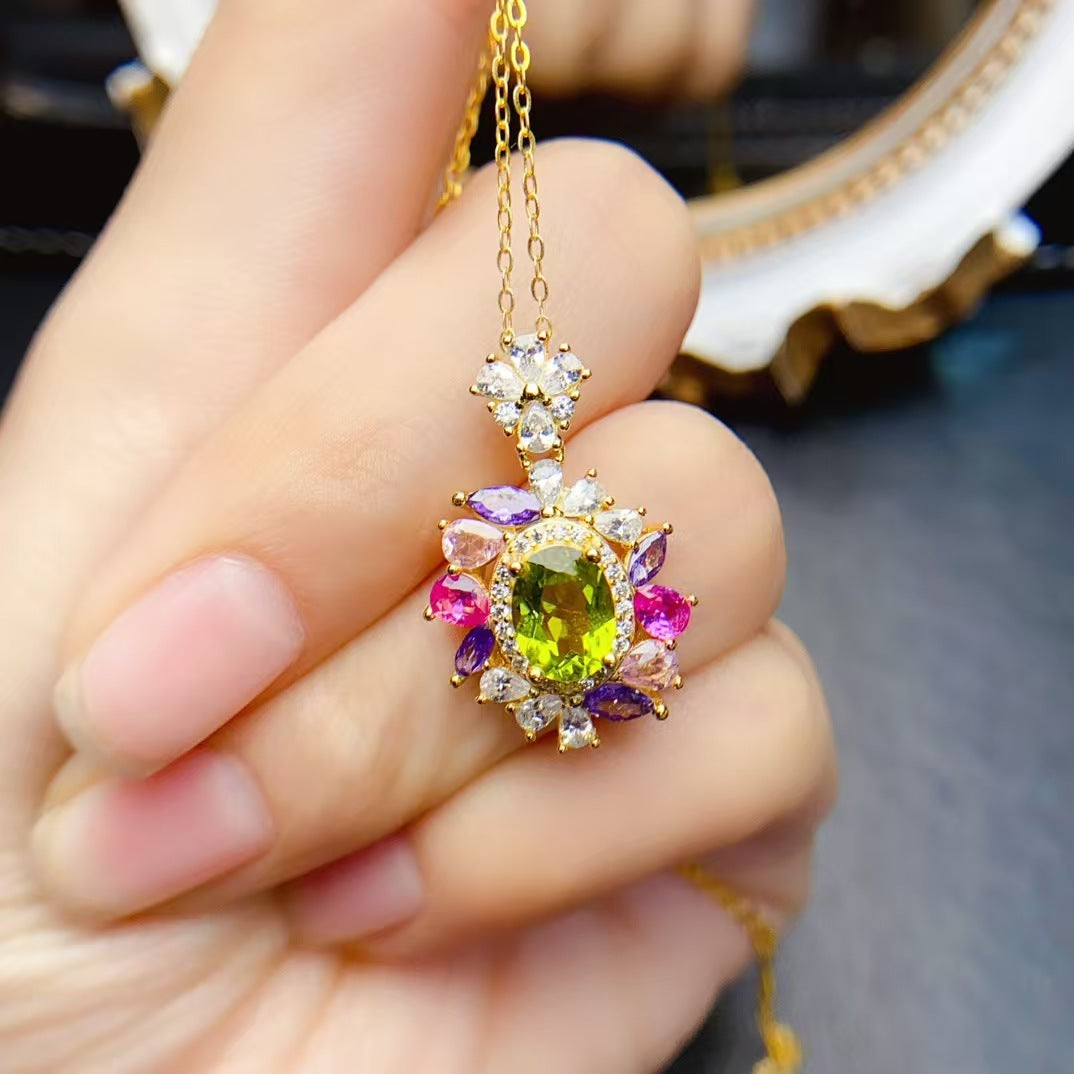 Romantic Peridot Jewelry Set - S925 Silver Light Luxury Fashion Suite | Handmade Gemstone Gift for Her