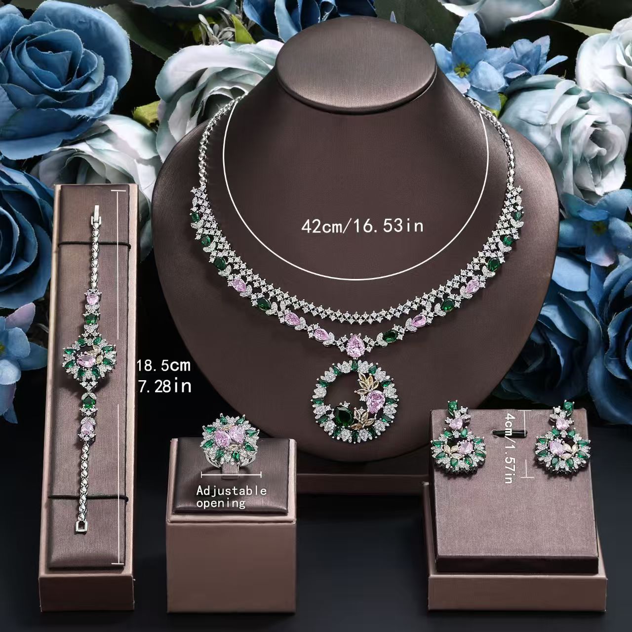 High Carbon Diamond Jewelry Set: Romantic Heart Collection for Women (Necklace, Earrings, Ring)