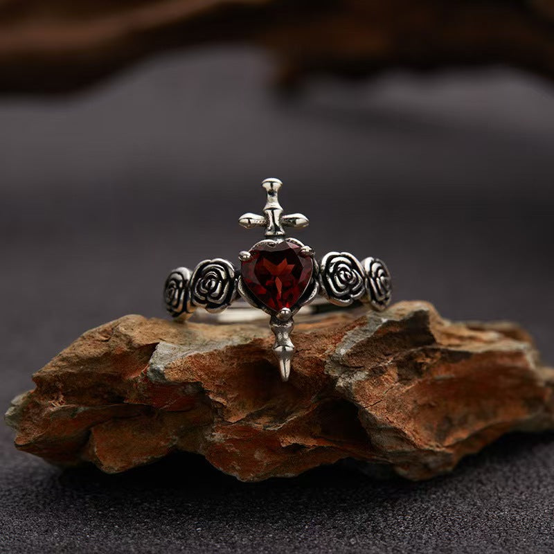 Dark Bloom Ring S925 Silver Garnet Ring from the Mysterious Series
