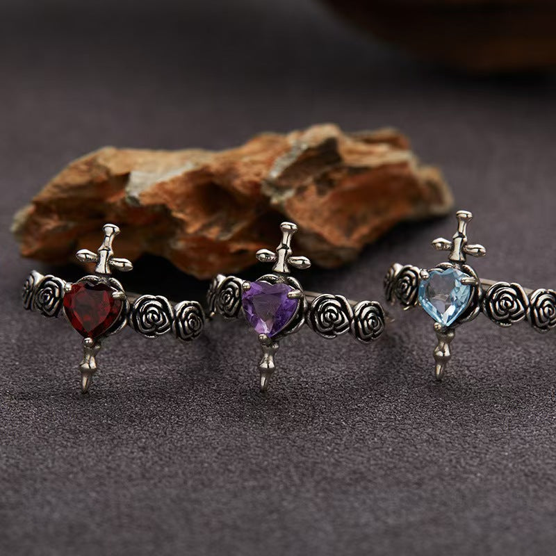 Dark Bloom Ring S925 Silver Garnet Ring from the Mysterious Series