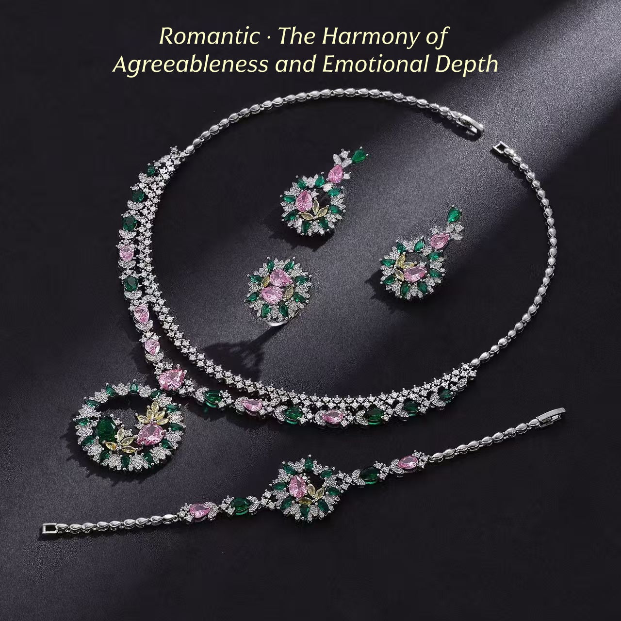 High Carbon Diamond Jewelry Set: Romantic Heart Collection for Women (Necklace, Earrings, Ring)